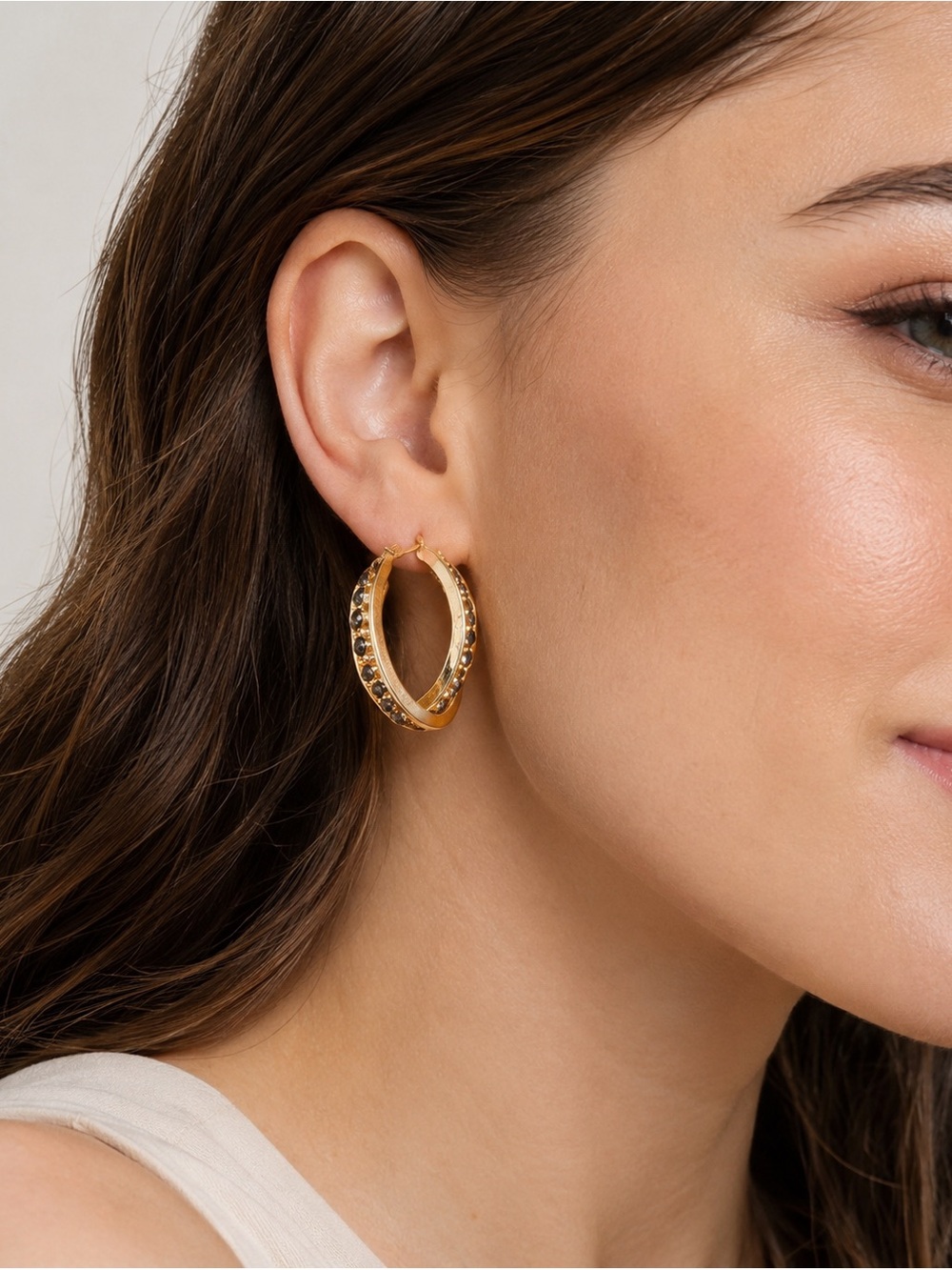 Gold Hoop Earrings with Crystal Accent - Women Jewelry